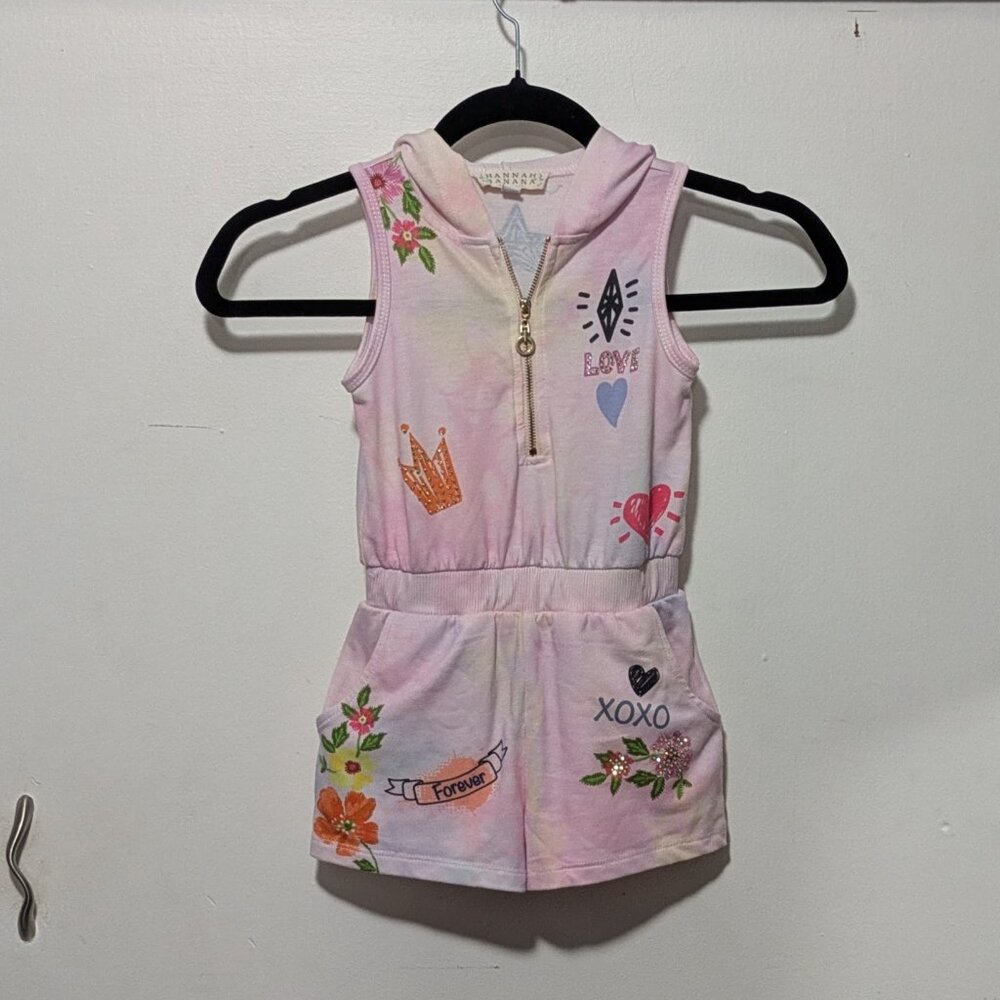Hannah Banana Pink Pastel Graphic Hooded Romper